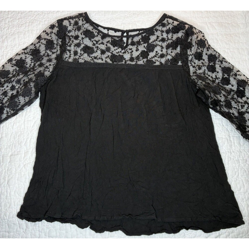 Lace Black Top Size L Gauzy Flowy Bodice Cottage Elevated Dressy Feminine